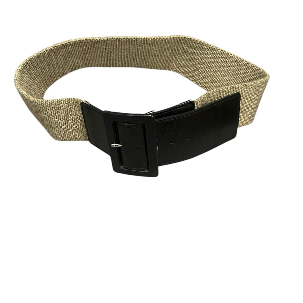 Another Line Black Leather Tabs Textile Fabric Wide Women’s Belt M Black/Khaki